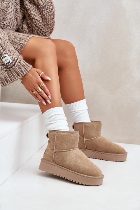 Women's Suede Snow Boots on Platform Above Ankle Beige Rianaella