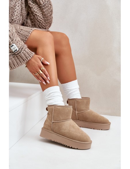 Women's Suede Snow Boots on Platform Above Ankle Beige Rianaella