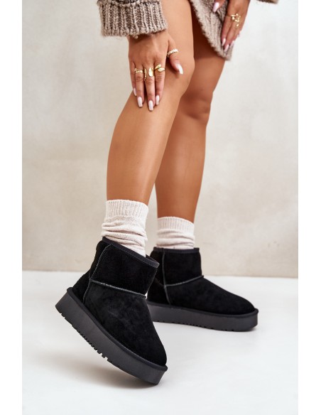 Moteriški zomšiniai sniego batai su platforma virš kulkšnies, juodi Rianaella