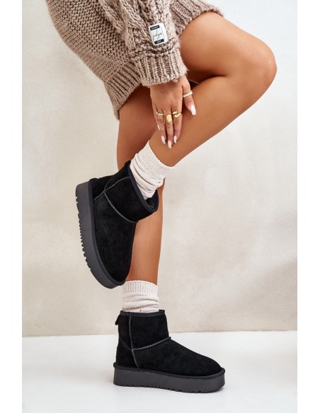 Women's Suede Snow Boots On Platform Above Ankle Black Rianaella