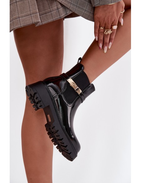 Patent leather ankle boots lined with decorative strap black Vivessa