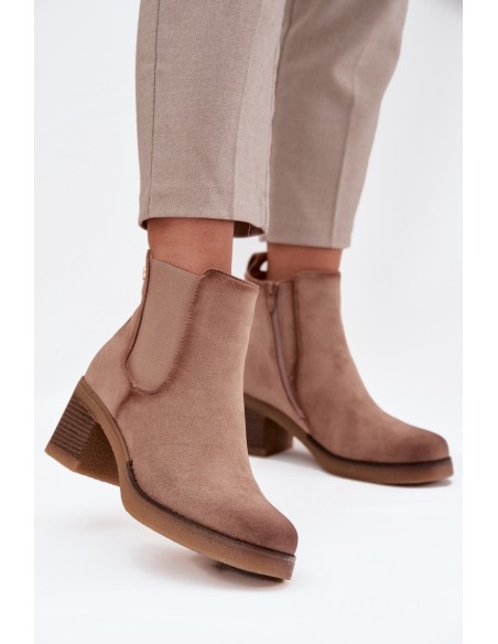 Women's ankle boots with heel lined beige Zelia