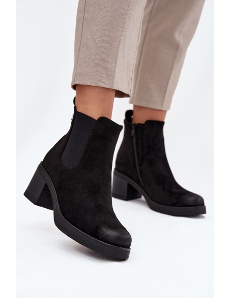 Women's ankle boots on heel lined black Zelia