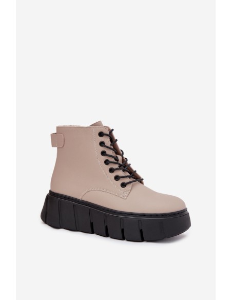 Odiniai pašiltinti moteriški aulinukai su platforma Vinceza 66803 smėlio spalvos