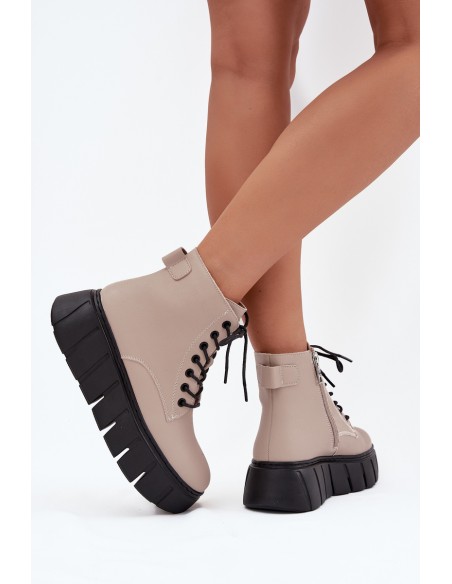 Odiniai pašiltinti moteriški aulinukai su platforma Vinceza 66803 smėlio spalvos