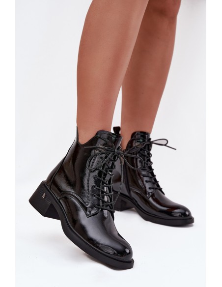 Patent Leather Insulated Women's Block Heeled Boots Vinceza 58602 Black