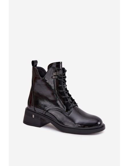 Patent Leather Insulated Women's Block Heeled Boots Vinceza 58602 Black