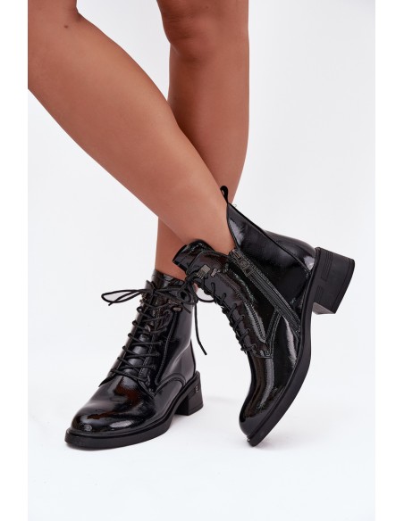 Patent Leather Insulated Women's Block Heeled Boots Vinceza 58602 Black