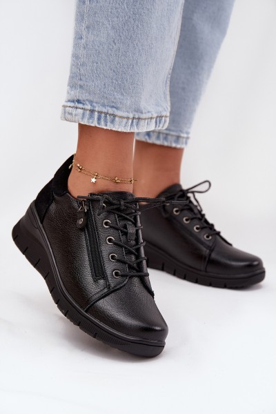 Leather Women's Platform Shoes Vinceza 39964 Black