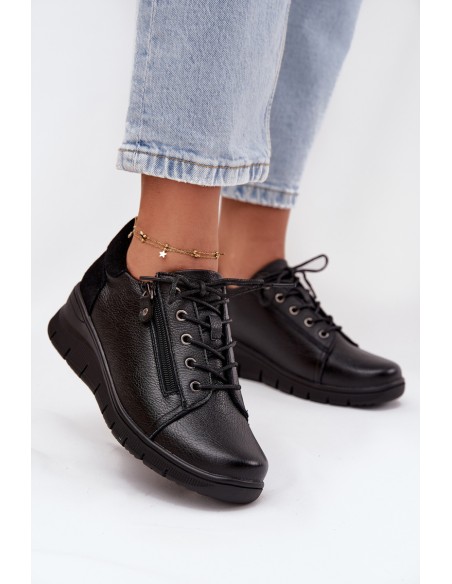 Leather Women's Platform Shoes Vinceza 39964 Black