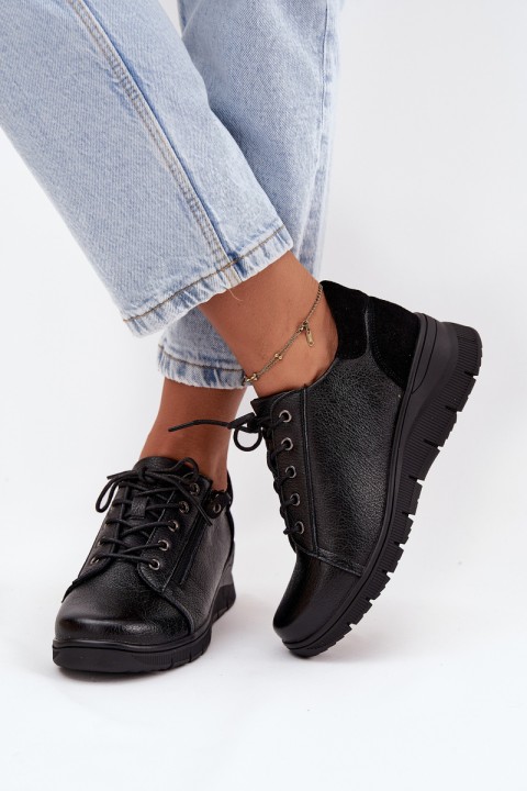 Odiniai moteriški platforminiai bateliai Vinceza 39964 juodi