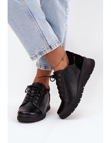 Leather Women's Platform Shoes Vinceza 39964 Black