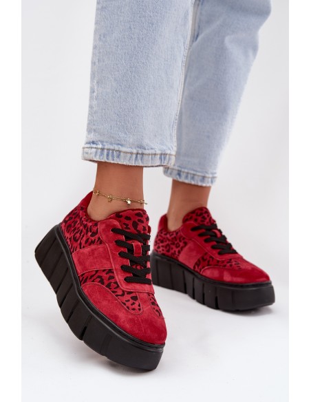 Zomšiniai apšiltinti moteriški sportbačiai ant storos platformos Vinceza 66841 Leopard Red
