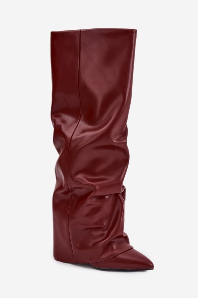 Insulated Women's Boots with Rolled Shaft on a Heel Bordeaux Elivira 2