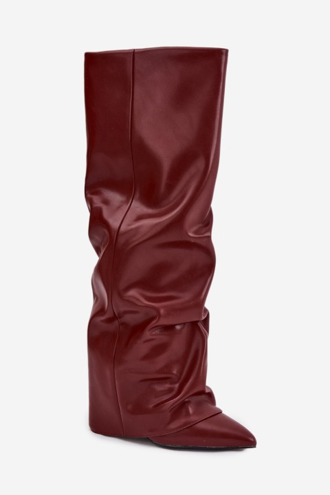 Insulated Women's Boots with Rolled Shaft on a Heel Bordeaux Elivira