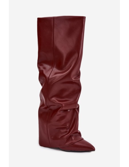 Insulated Women's Boots with Rolled Shaft on a Heel Bordeaux Elivira
