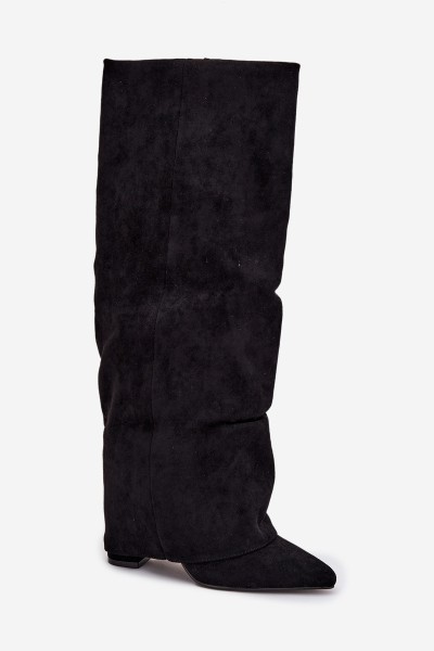 Insulated Women's Boots with Turned Shaft on Heel Eco Suede Black Elivira 2