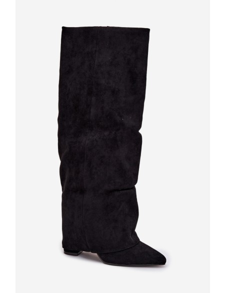 Insulated Women's Boots with Turned Shaft on Heel Eco Suede Black Elivira