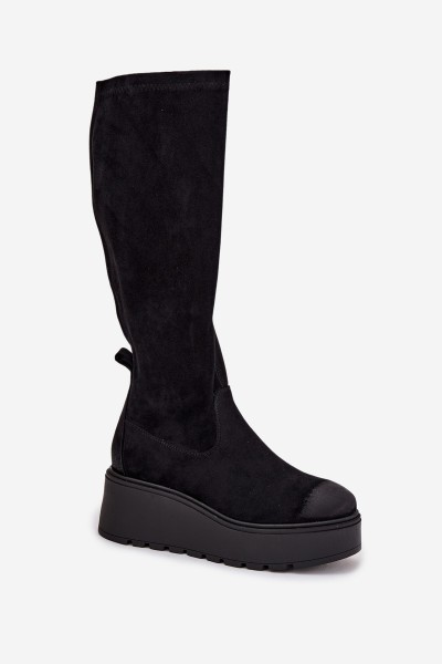 Womens Knee High Platform And Wedge Boots Black Vinceza 58342 2