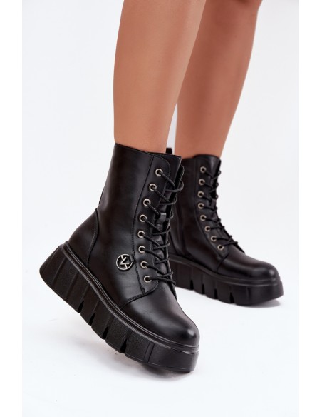 Suede Boots Workery on Massive Platform Wedge Heel Black Lavica