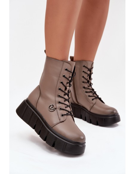 Moteriški darbiniai aulinukai su platforma ir pamušalu Vinceza 58588 tamsiai smėlio spalvos