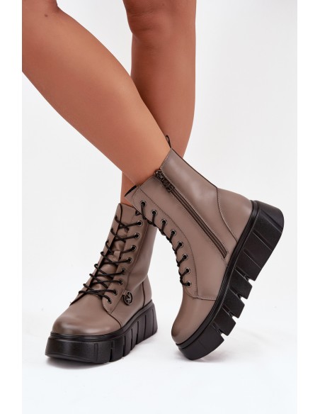 Women's Workery Boots on Platform with Lining Vinceza 58588 Dark Beige