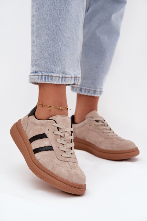 Suede Women's Sneakers On Platform Beige Elivienne