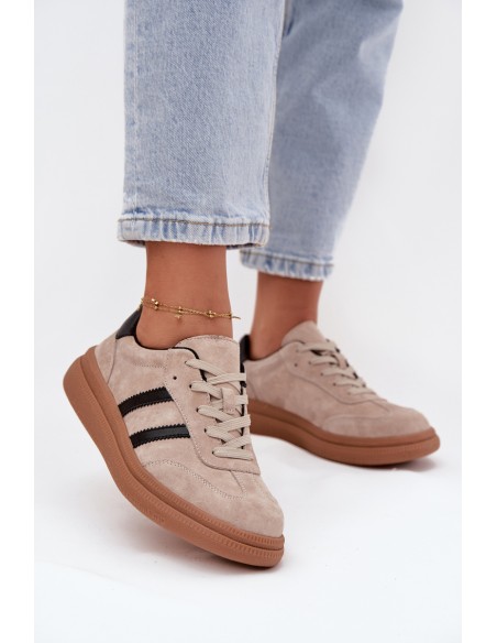 Suede Women's Sneakers On Platform Beige Elivienne