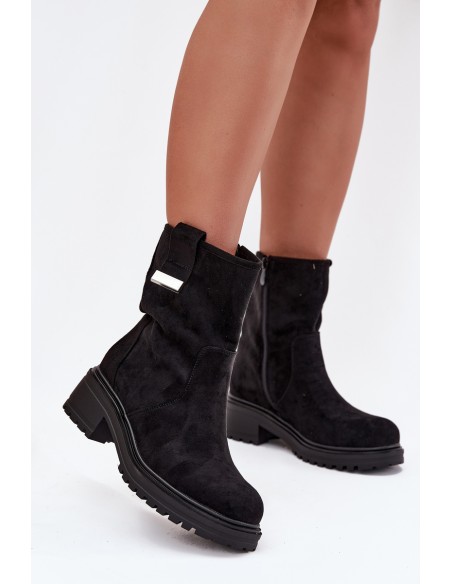 Insulated Women's Ankle Boots Low Heel Black Mirellea