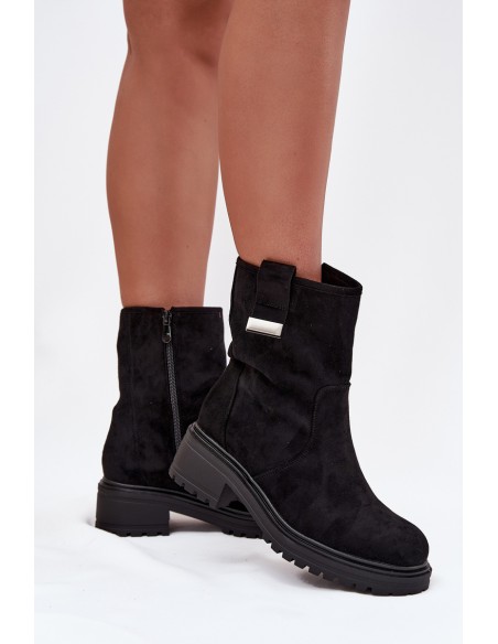 Insulated Women's Ankle Boots Low Heel Black Mirellea