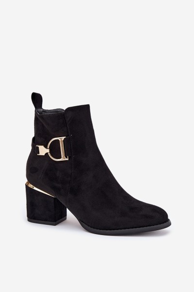 Insulated women's ankle boots with a heel with gold elements black Ambrine