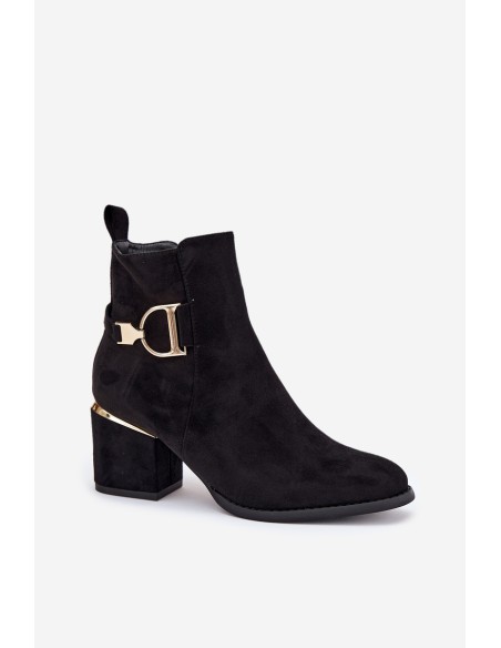 Insulated women's ankle boots with a heel with gold elements black Ambrine