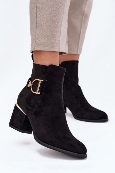 Insulated women's ankle boots with a heel with gold elements black Ambrine 2