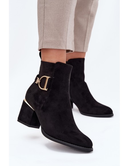 Insulated women's ankle boots with a heel with gold elements black Ambrine