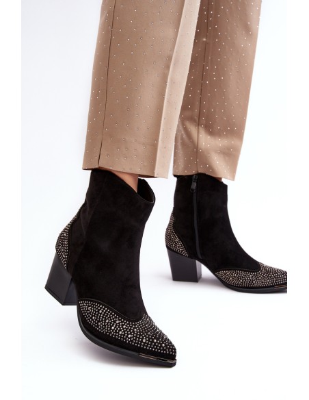 Women's Embellished Cowboy Boots On Heel Black Eleduana