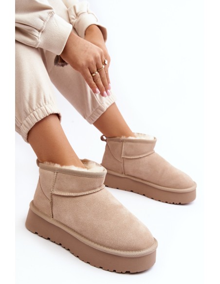 Stylish Low Suede Snow Boots Light Beige Nucca