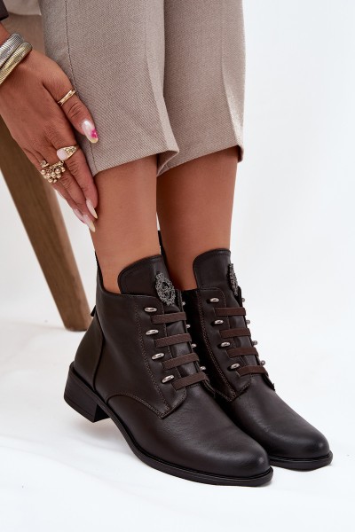 Žemai pašiltinti aulinukai iki kulkšnių su užtrauktuku ir dekoracijomis, rudi Nevalia