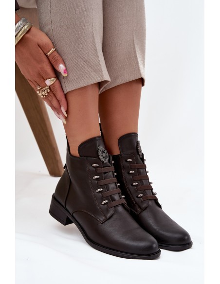 Low Insulated Ankle Boots With Zipper And Decoration Brown Nevalia