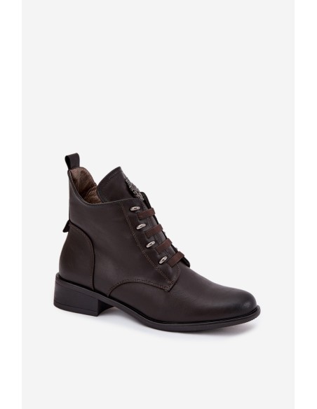 Low Insulated Ankle Boots With Zipper And Decoration Brown Nevalia