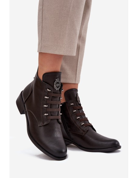 Low Insulated Ankle Boots With Zipper And Decoration Brown Nevalia