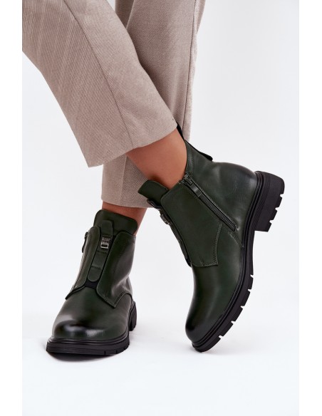 Insulated Women's Boots with Zipper with Decorative Detail Dark Green Roselle