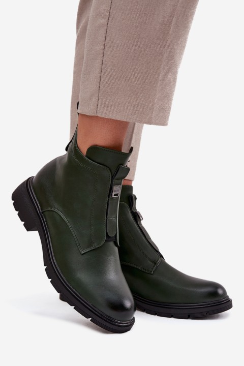 Insulated Women's Boots with Zipper with Decorative Detail Dark Green Roselle