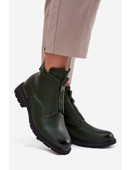 Insulated Women's Boots with Zipper with Decorative Detail Dark Green Roselle