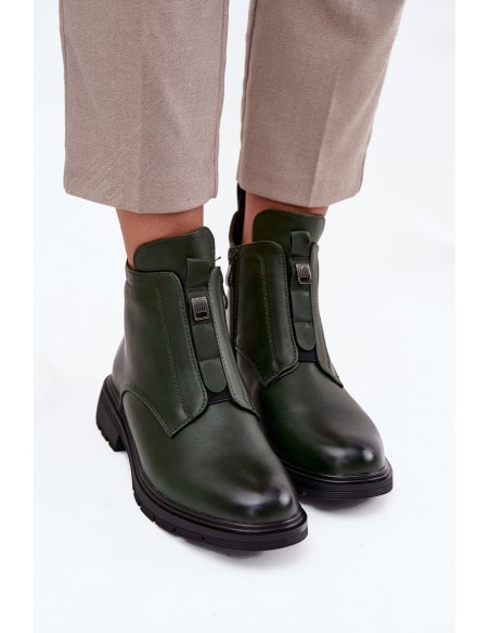 Insulated Women's Boots with Zipper with Decorative Detail Dark Green Roselle