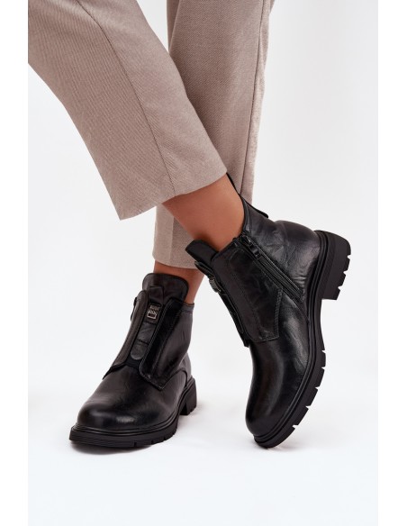 Šilti moteriški aulinukai su užtrauktuku ir dekoratyvine detale, juodi, „Roselle“