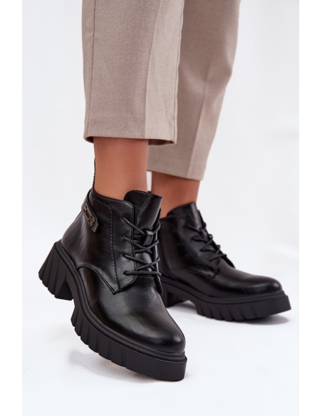 Low Insulated Women's Ankle Boots on Block with Decorative Strap Black Therisse