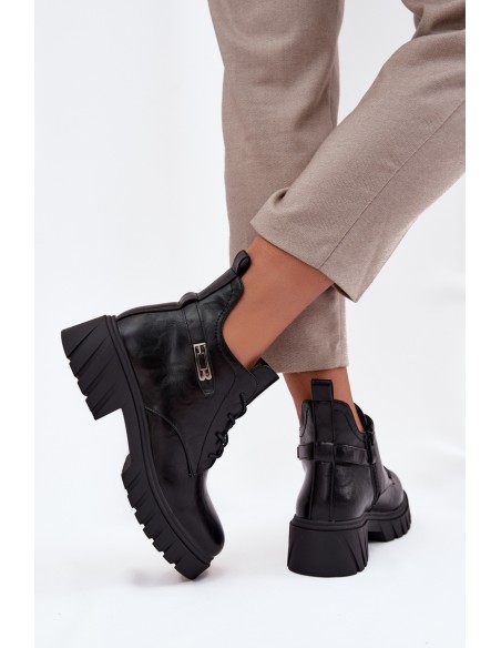 Low Insulated Women's Ankle Boots on Block with Decorative Strap Black Therisse