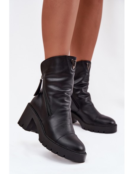 Women's Ankle Boots With Thick Heel With Double Zipper Vinceza 58605 Black