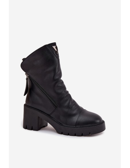 Women's Ankle Boots With Thick Heel With Double Zipper Vinceza 58605 Black