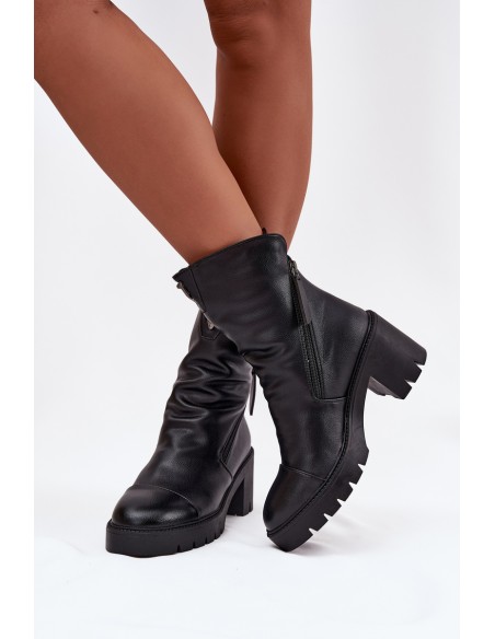 Women's Ankle Boots With Thick Heel With Double Zipper Vinceza 58605 Black